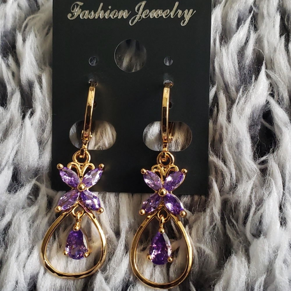 18K Yellow gold filled royal purple earrings